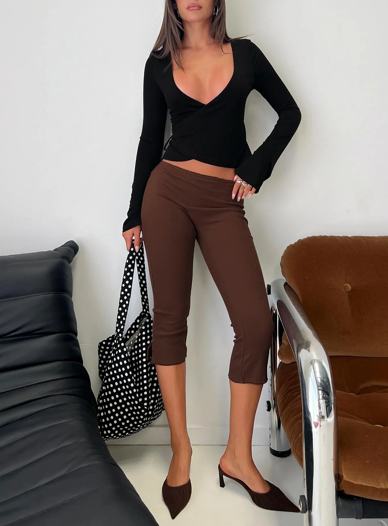 Baseline Rib Capri Pants Chocolate sold by Princess Polly