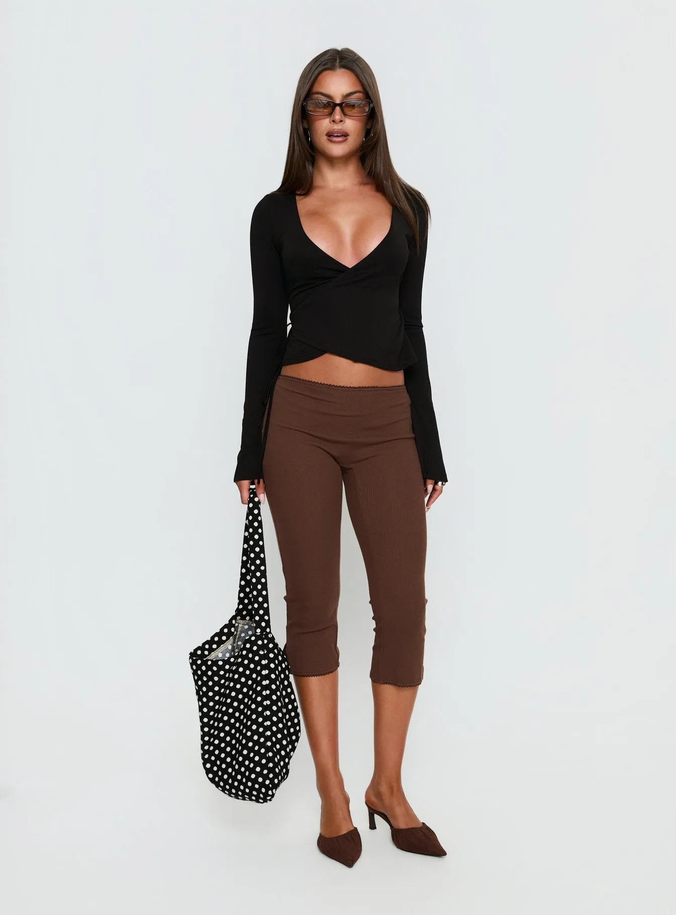 Baseline Rib Capri Pants Chocolate sold by Princess Polly product image thumbnail 2