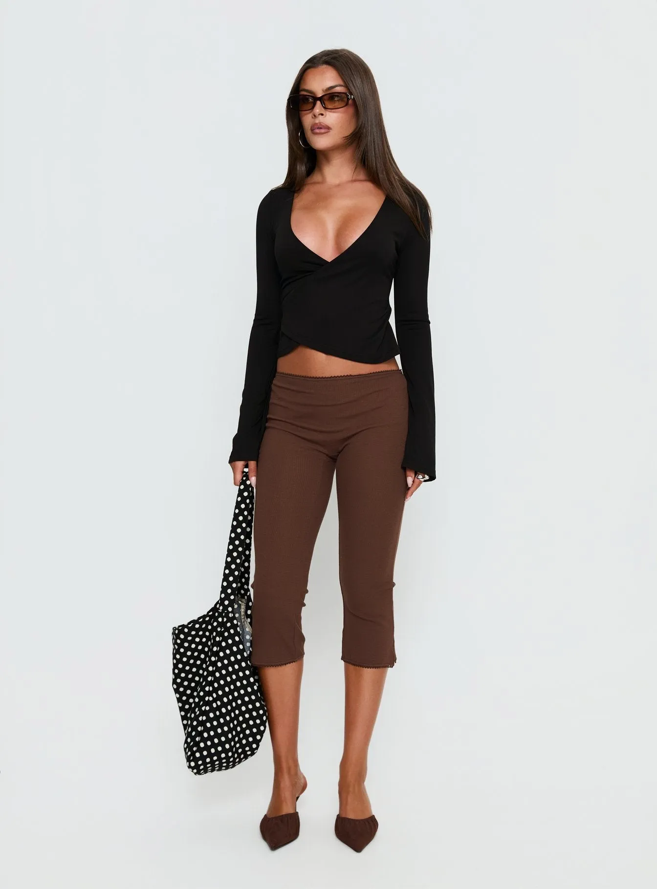 Baseline Rib Capri Pants Chocolate sold by Princess Polly product image thumbnail 3
