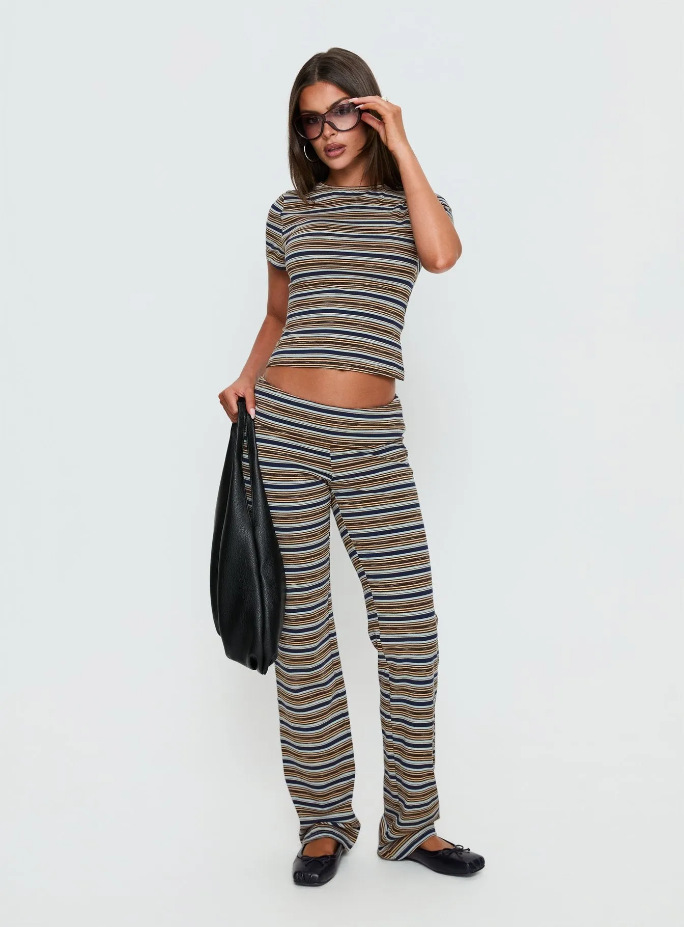 Manolo Short Sleeve Top Brown / Grey Stripe sold by Princess Polly product image thumbnail 3