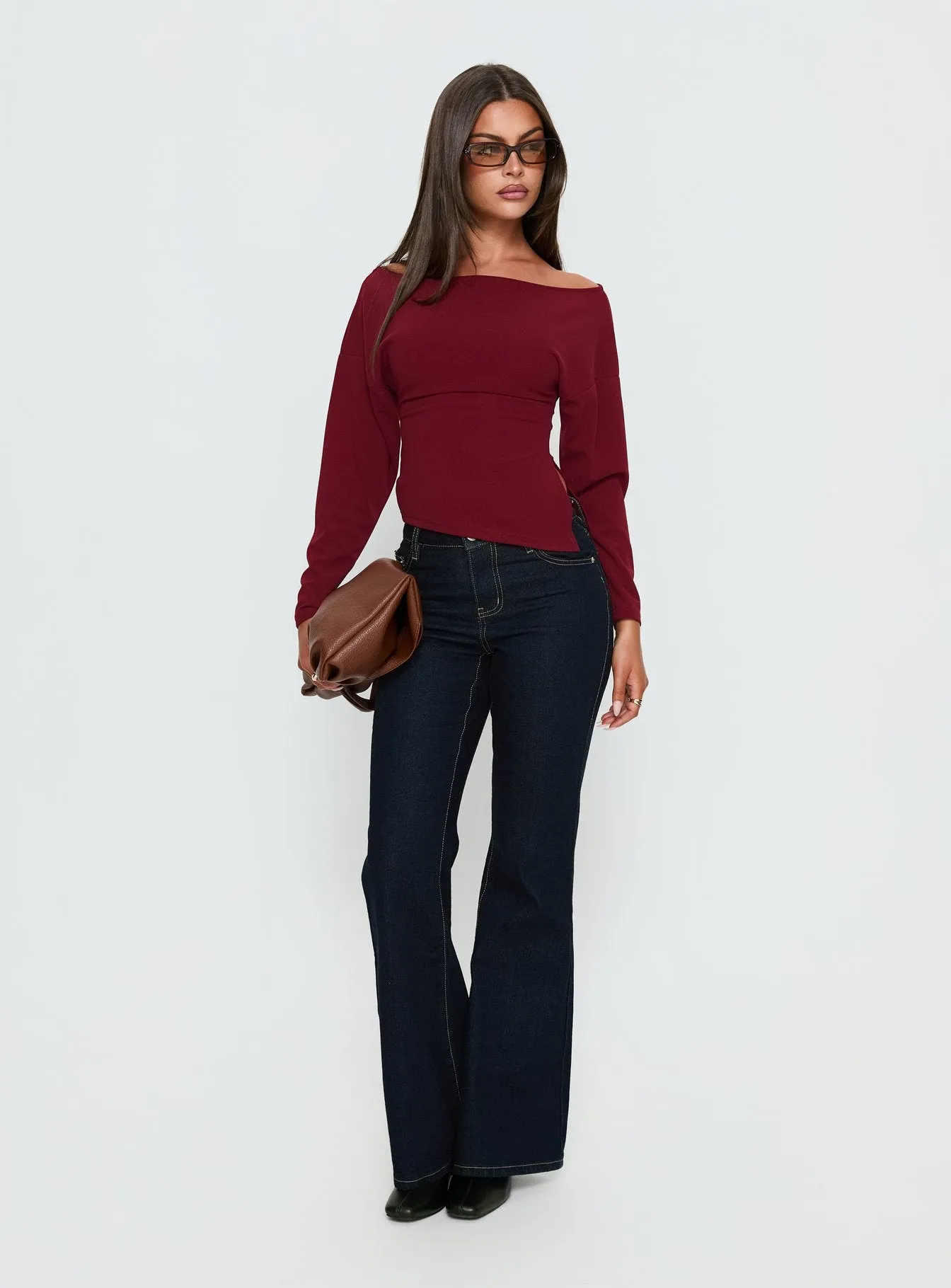 Cieara Off Shoulder Long Sleeve Top Burgundy sold by Princess Polly product image thumbnail 2