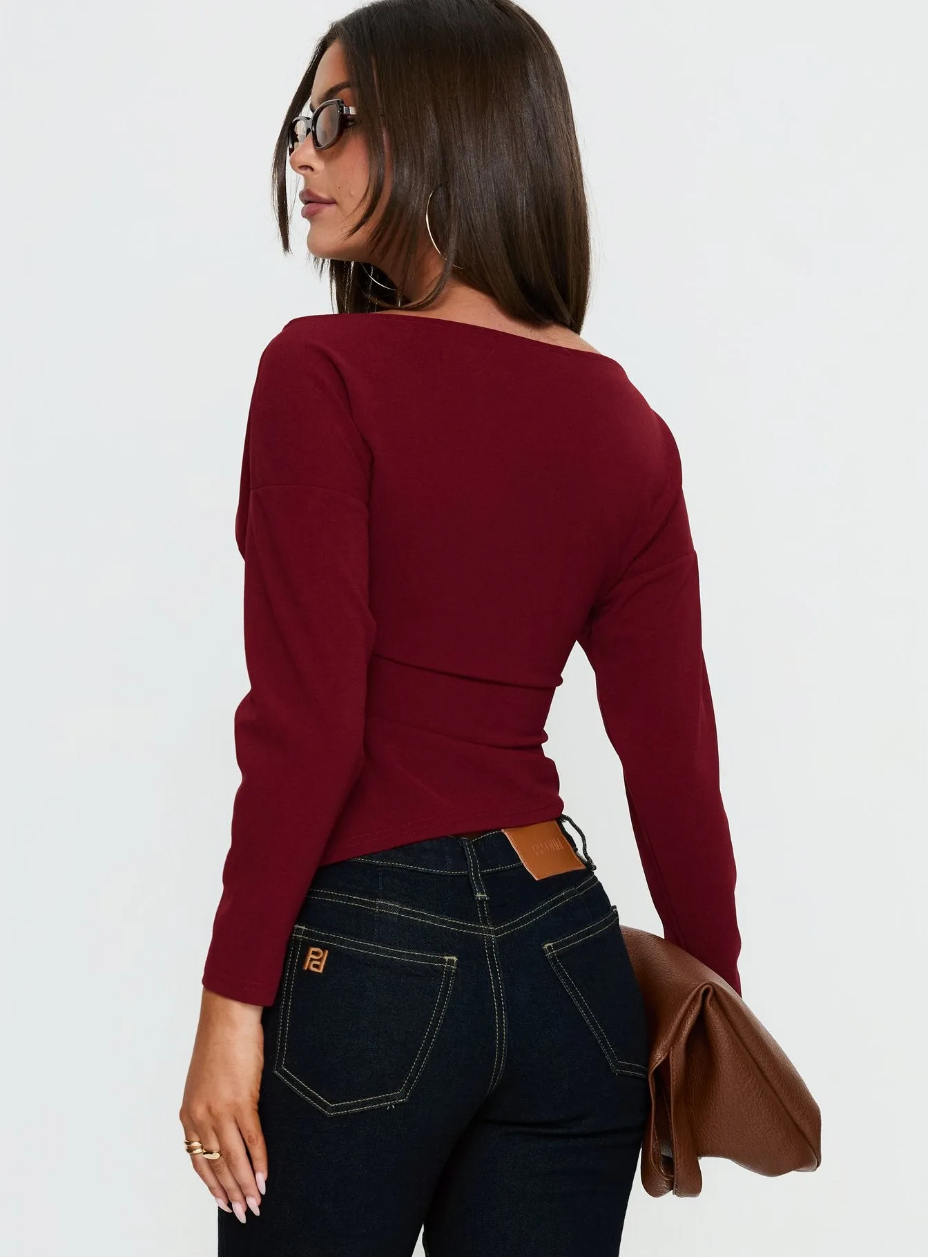 Cieara Off Shoulder Long Sleeve Top Burgundy sold by Princess Polly product image thumbnail 4