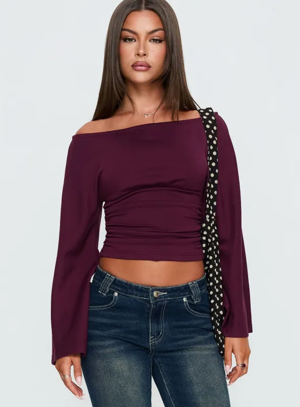 Anastasie Off Shoulder Long Sleeve Top Deep Red sold by Princess Polly