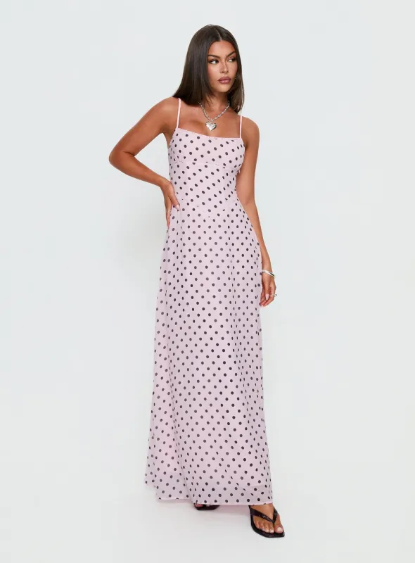 South of France Maxi Dress Pink Polka Dot sold by Princess Polly