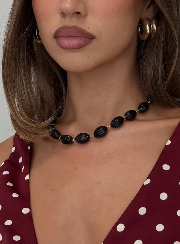 Liviya Beaded Necklace Black sold by Princess Polly