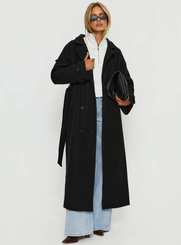 Rylanne Longline Trench Coat Black sold by Princess Polly