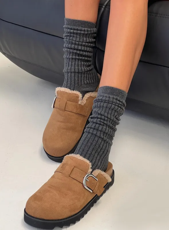 Nayara Ribbed Socks Dark Grey Marle sold by Princess Polly