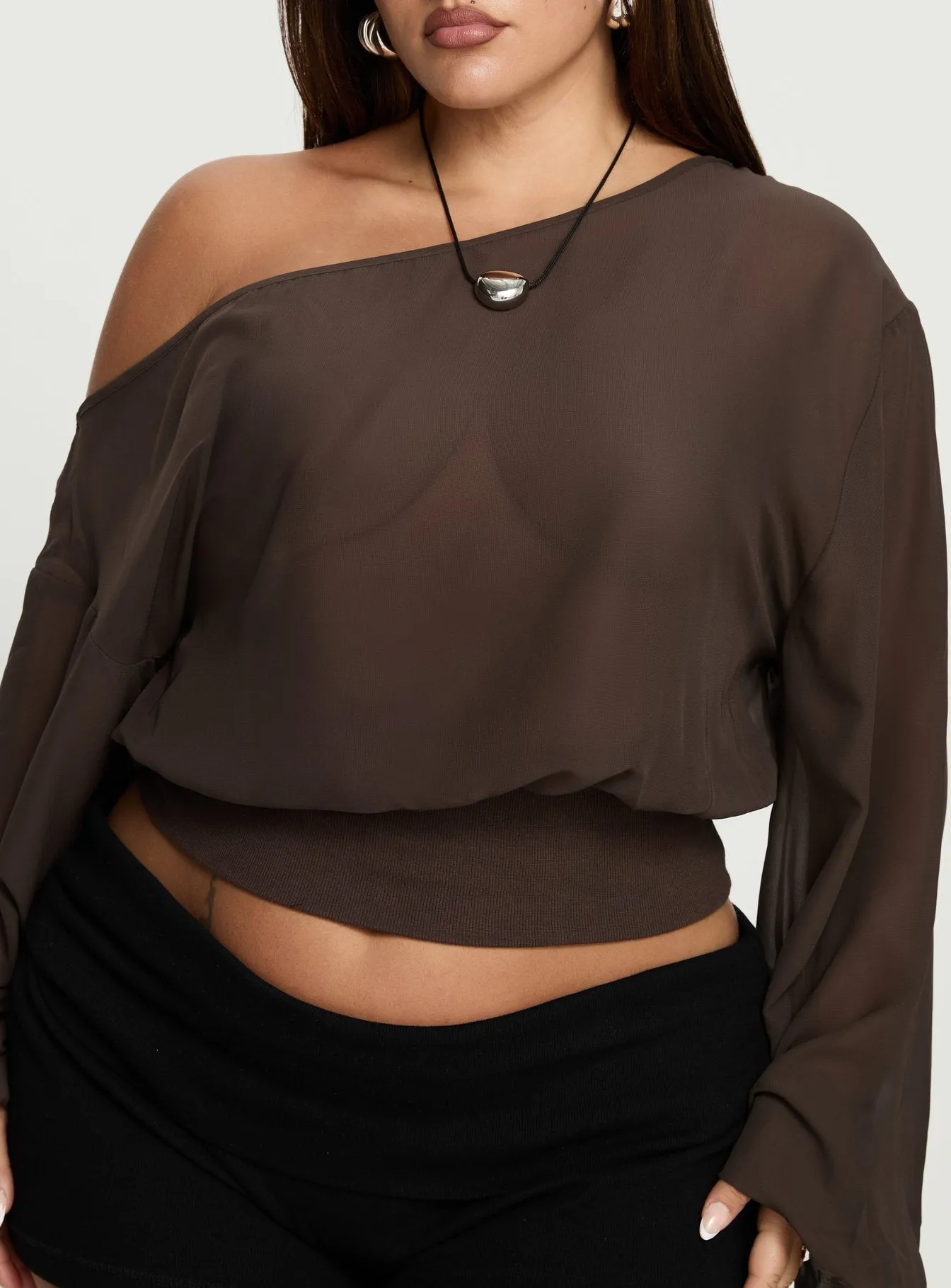 Idalina Slouchy Chiffon Top Brown Curve sold by Princess Polly product image thumbnail 5