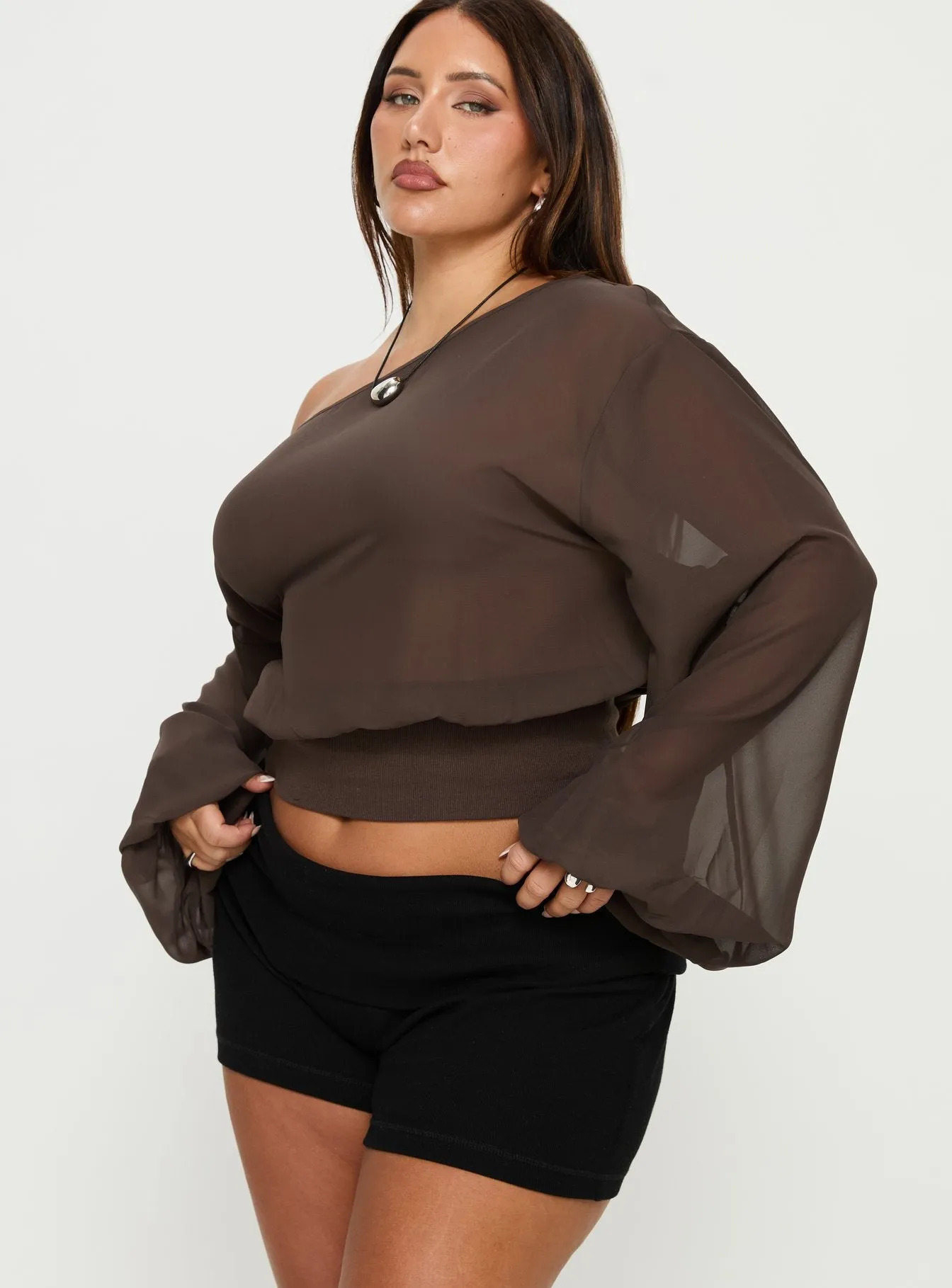 Idalina Slouchy Chiffon Top Brown Curve sold by Princess Polly product image thumbnail 3