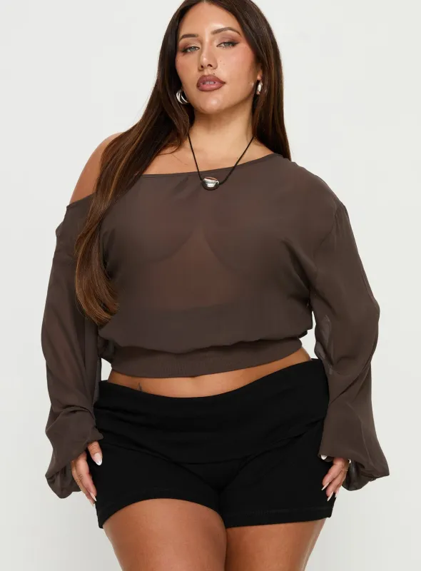 Idalina Slouchy Chiffon Top Brown Curve sold by Princess Polly