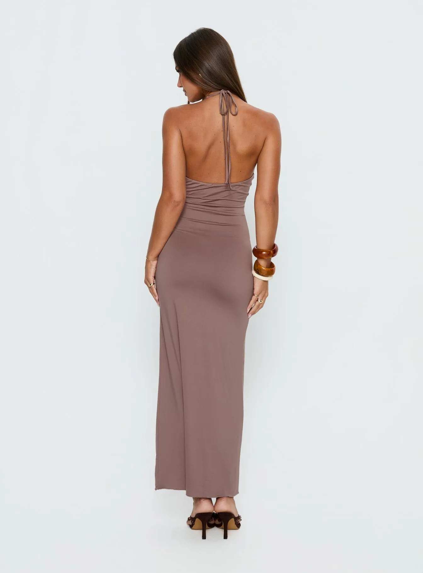Naysana Halter Ruched Maxi Dress Mocha sold by Princess Polly product image thumbnail 4
