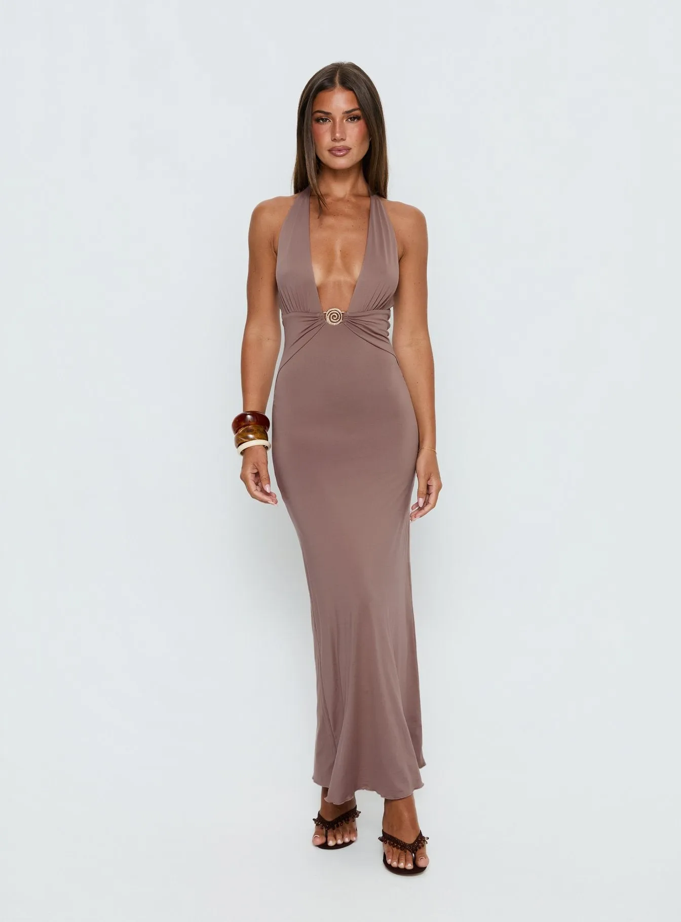 Naysana Halter Ruched Maxi Dress Mocha sold by Princess Polly product image thumbnail 2
