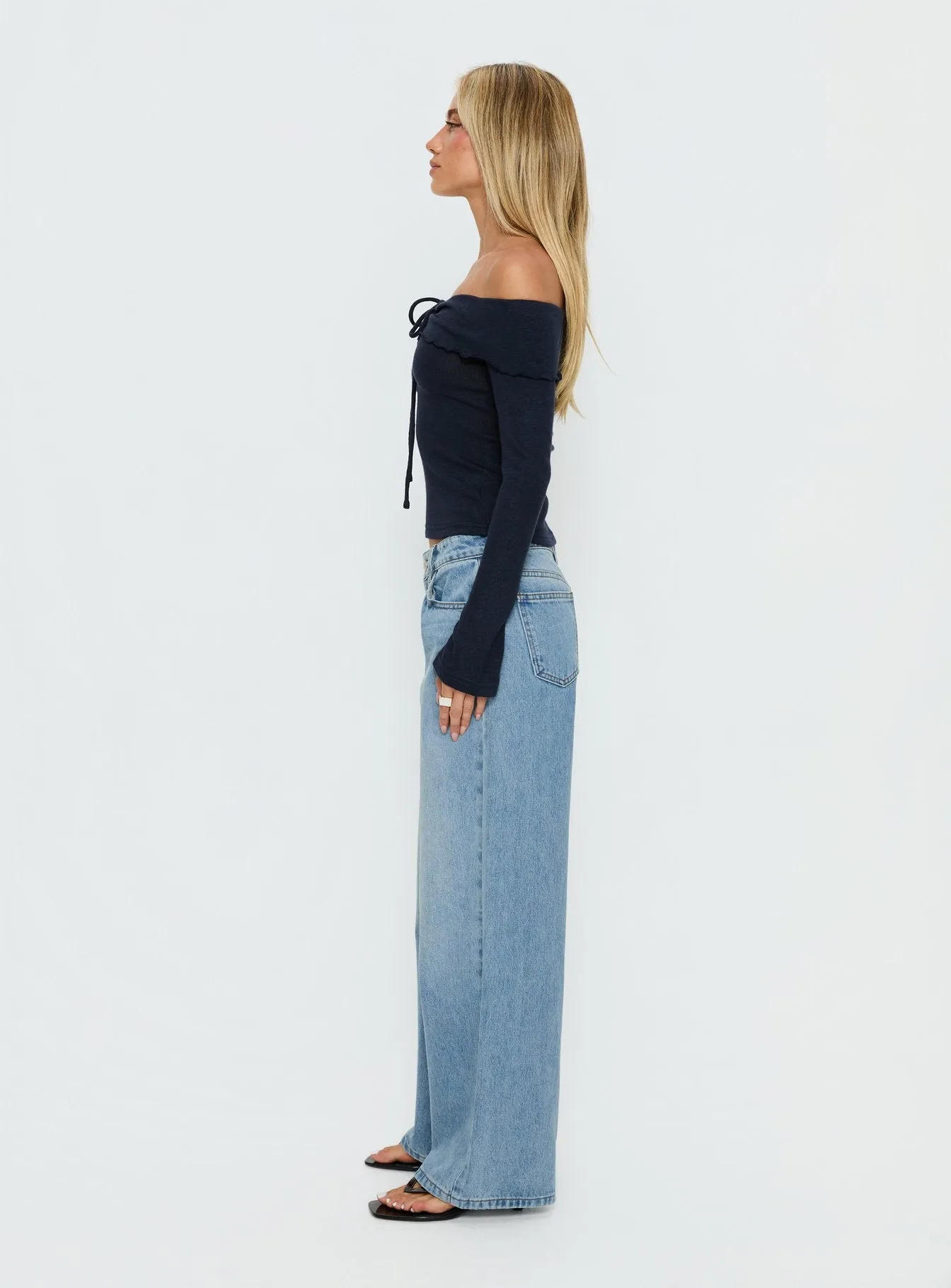 Ellanor Low Rise Slouch Denim Jean Washed Mid Blue Wash sold by Princess Polly product image thumbnail 4