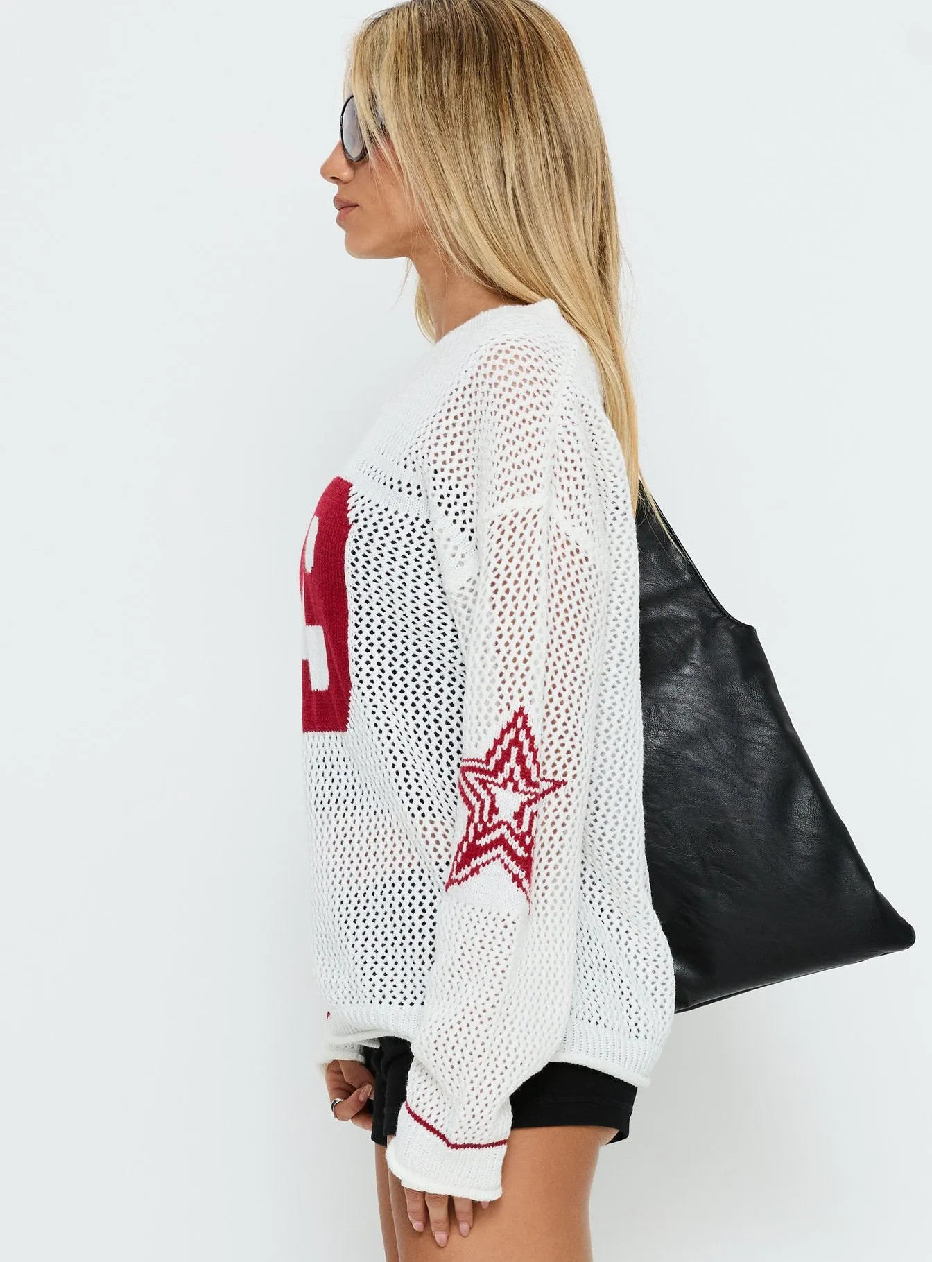 Korrin V Neck Graphic Knit Sweater White sold by Princess Polly product image thumbnail 4