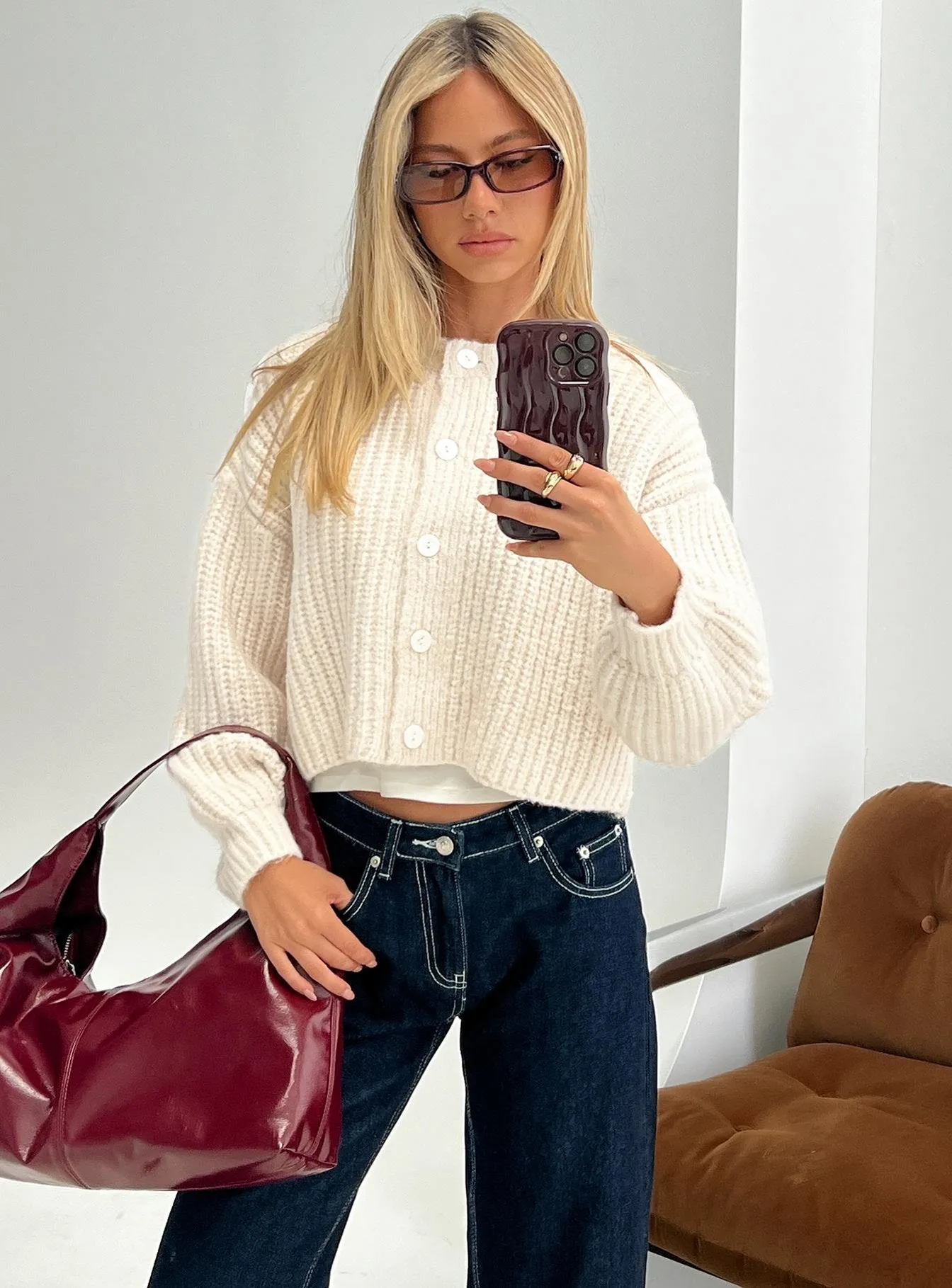 Hadly Knit Cardigan Cream sold by Princess Polly