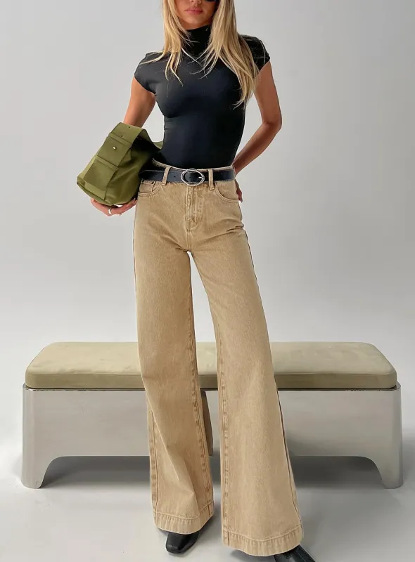 Goldie High Rise Wide Leg Jeans Tan sold by Princess Polly