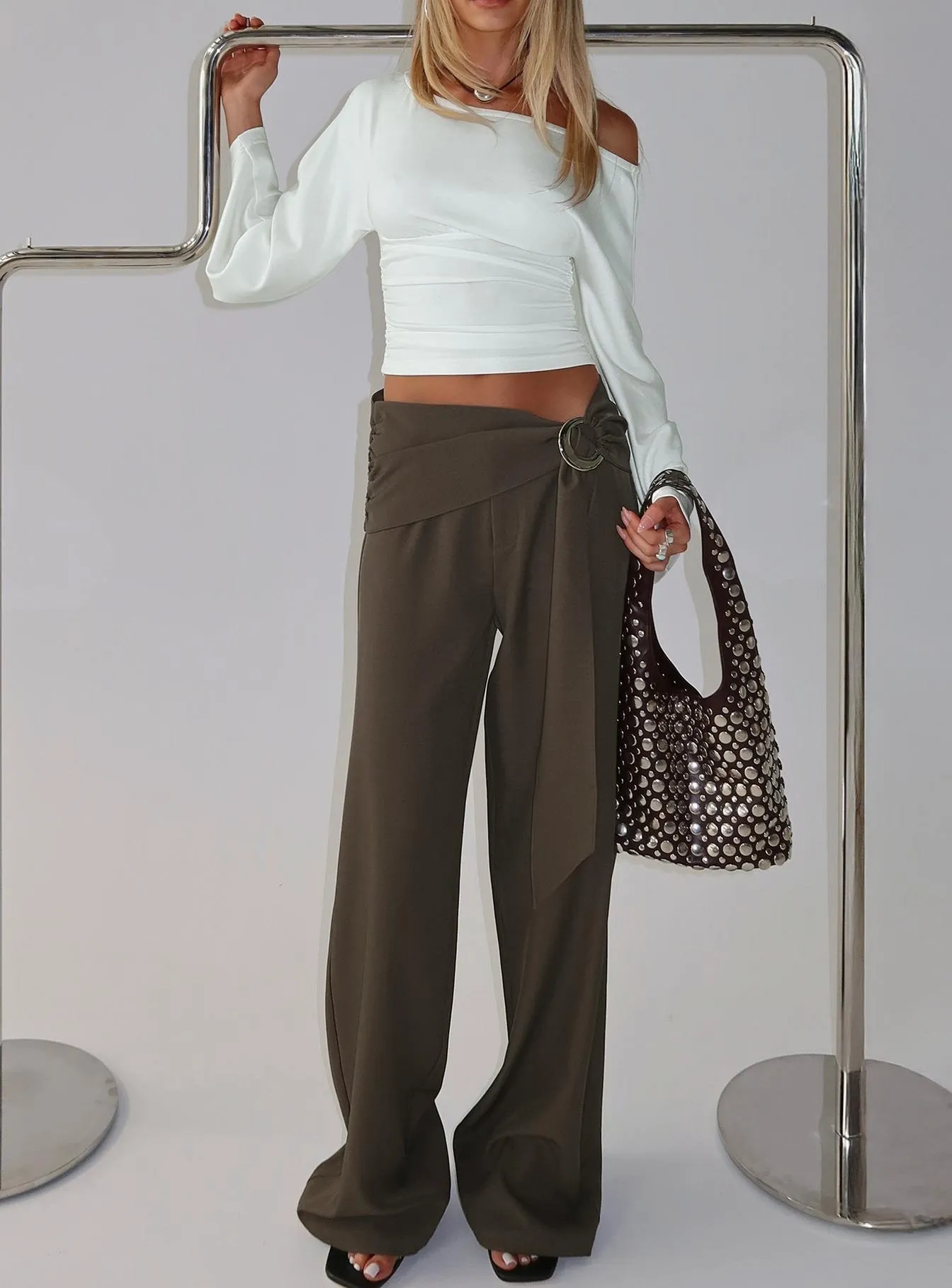 Elisson Layered Buckle Pants Grey sold by Princess Polly