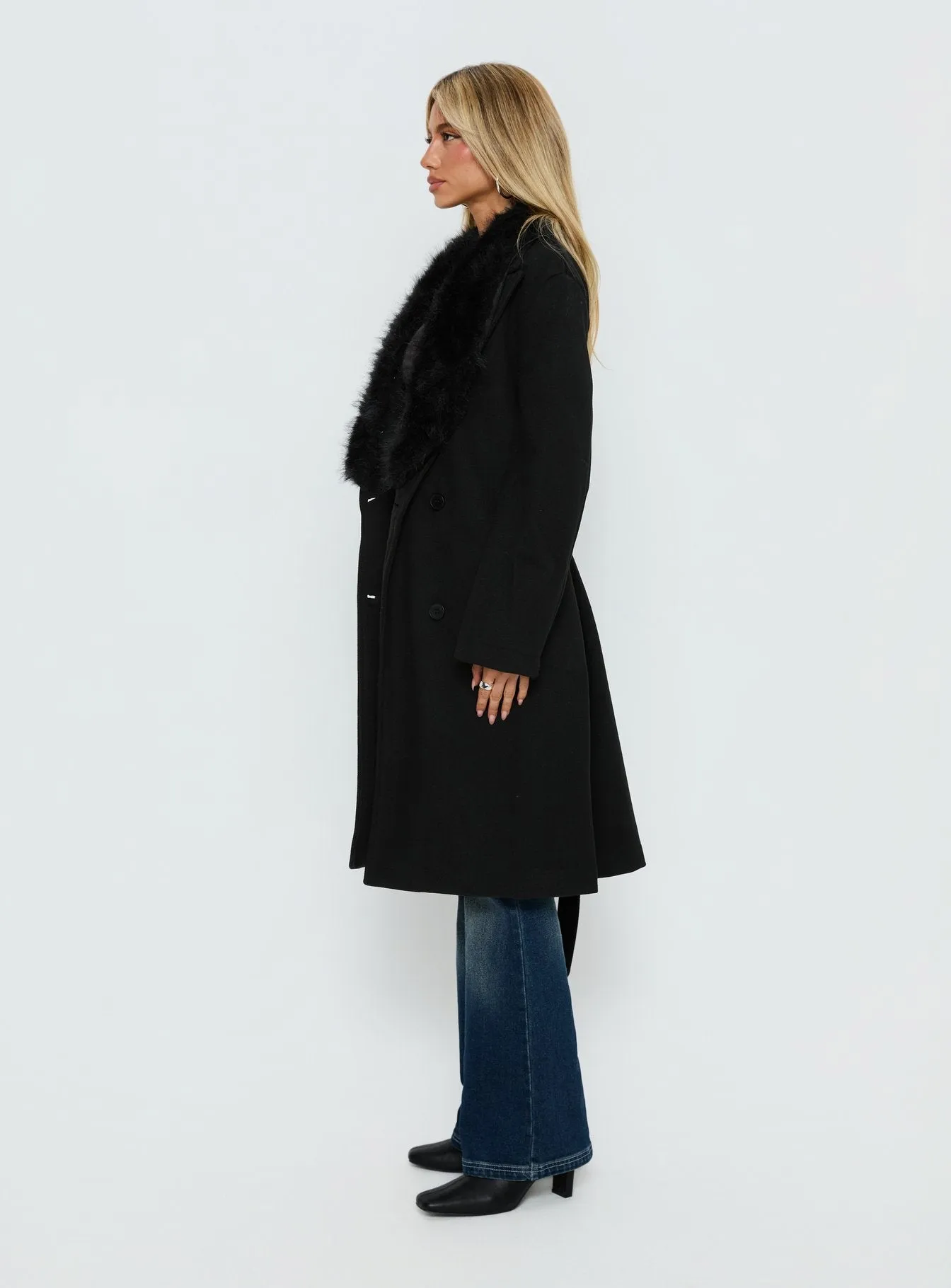Hallyn Faux Fur Collar Coat Black sold by Princess Polly product image thumbnail 4