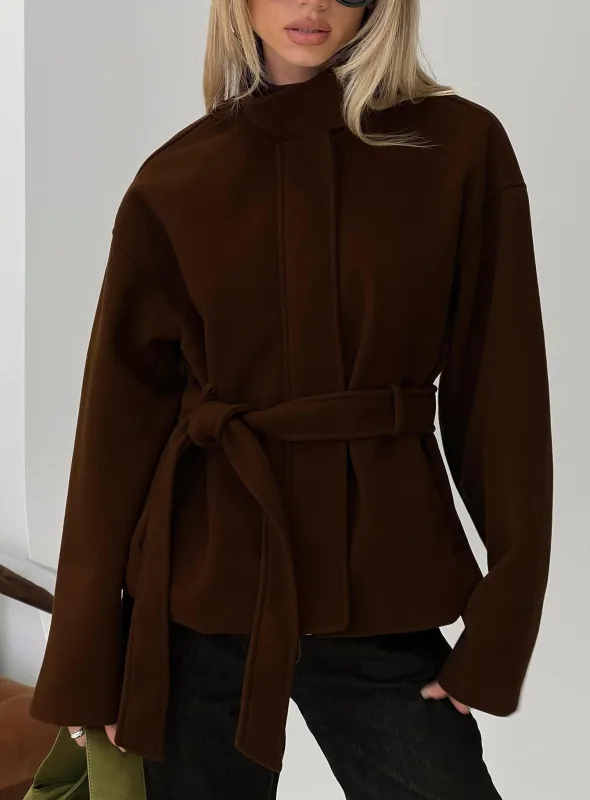 Tameeka Funnel Neck Coat Brown sold by Princess Polly