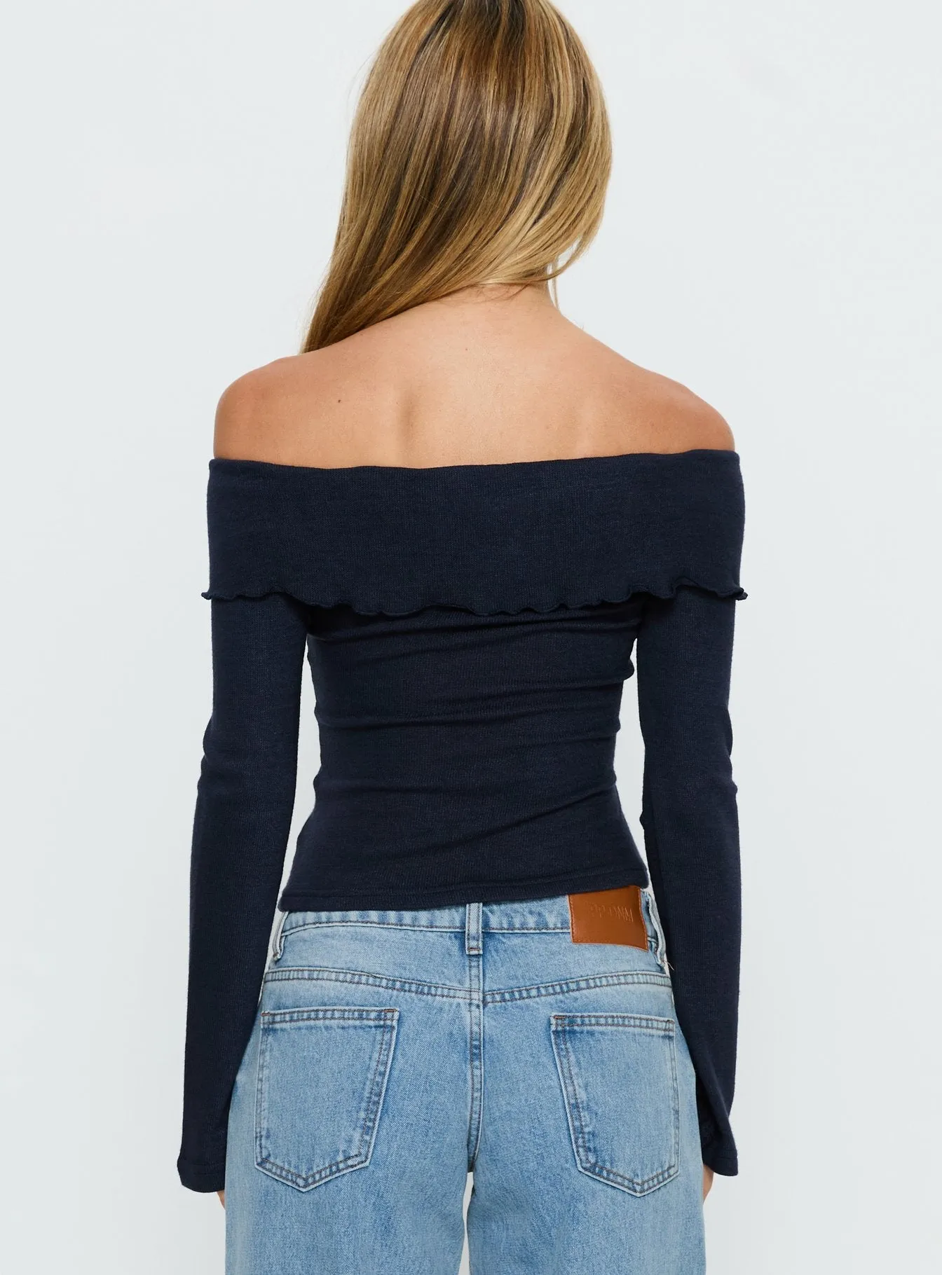 Sevanna Off Shoulder Long Sleeve Top Navy sold by Princess Polly product image thumbnail 4