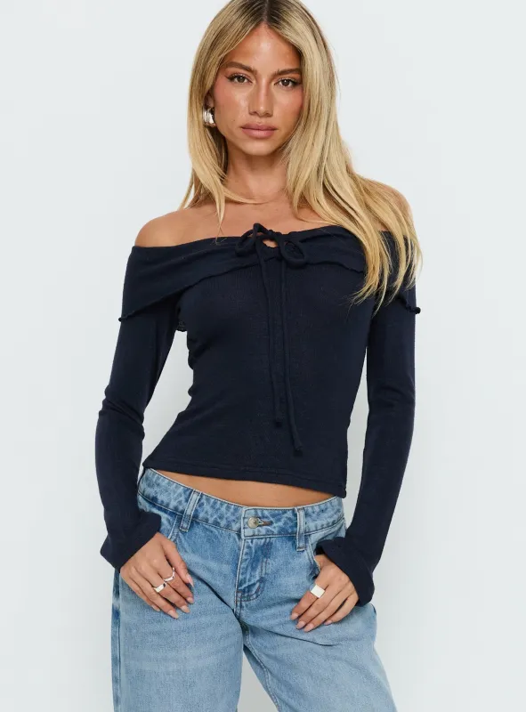 Sevanna Off Shoulder Long Sleeve Top Navy sold by Princess Polly