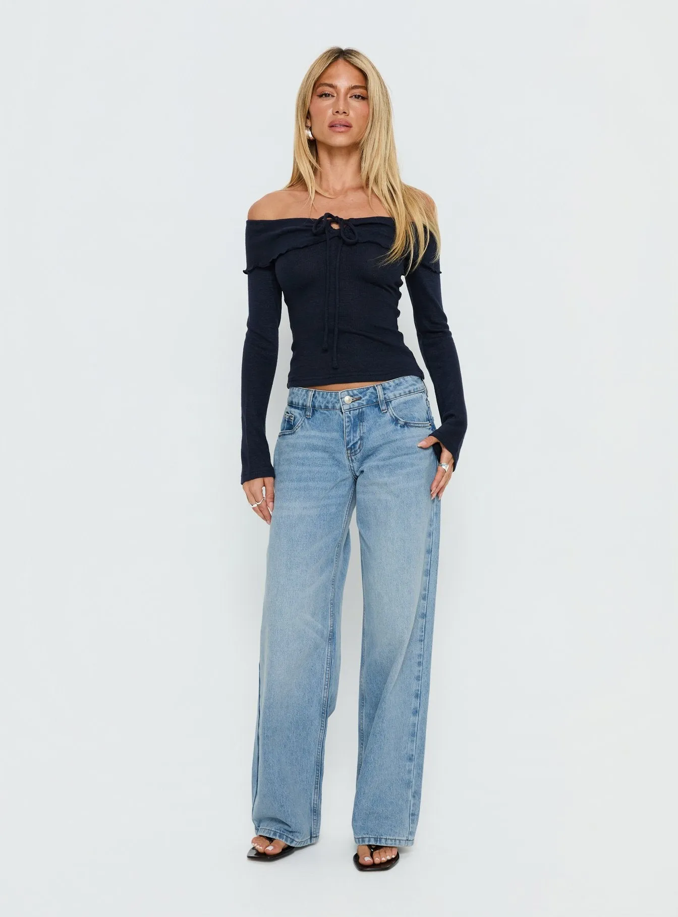 Sevanna Off Shoulder Long Sleeve Top Navy sold by Princess Polly product image thumbnail 2