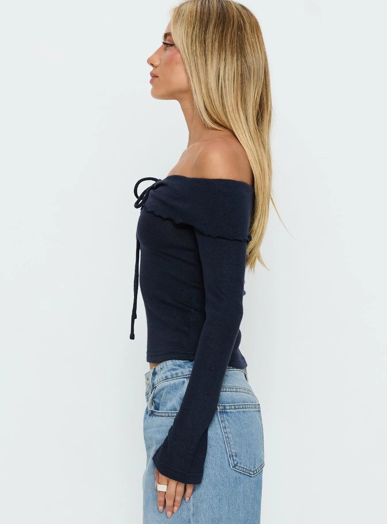 Sevanna Off Shoulder Long Sleeve Top Navy sold by Princess Polly product image thumbnail 3