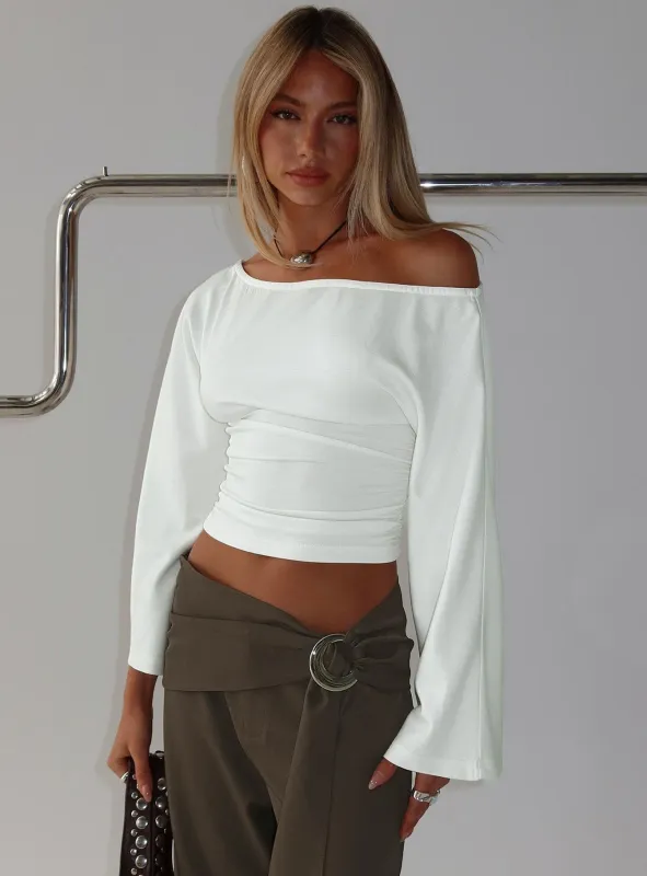 Anastasie Off Shoulder Long Sleeve Top White sold by Princess Polly