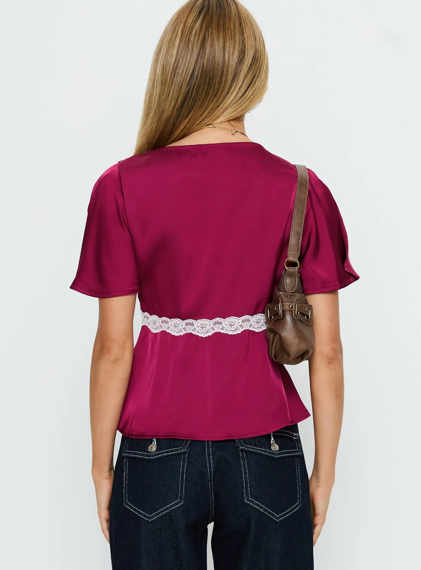 For The Summer Lace Trim Top Wine sold by Princess Polly product image thumbnail 4
