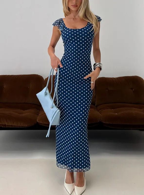 Sandberg Maxi Dress Blue Polka Dot sold by Princess Polly