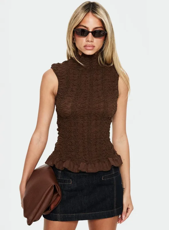 Danira High Neck Textured Top Brown sold by Princess Polly