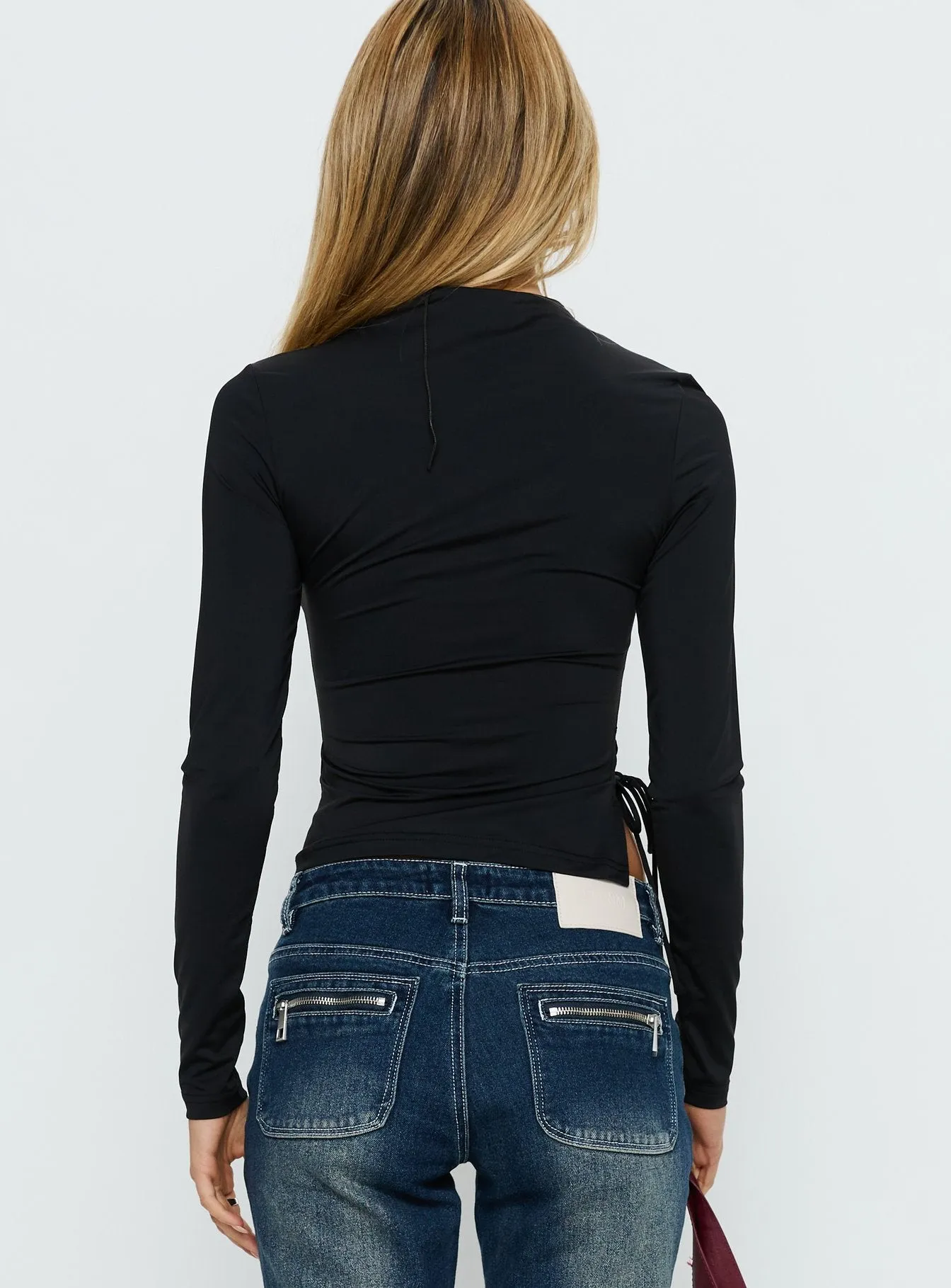 Solarah Tie Side Long Sleeve Top Black sold by Princess Polly product image thumbnail 5