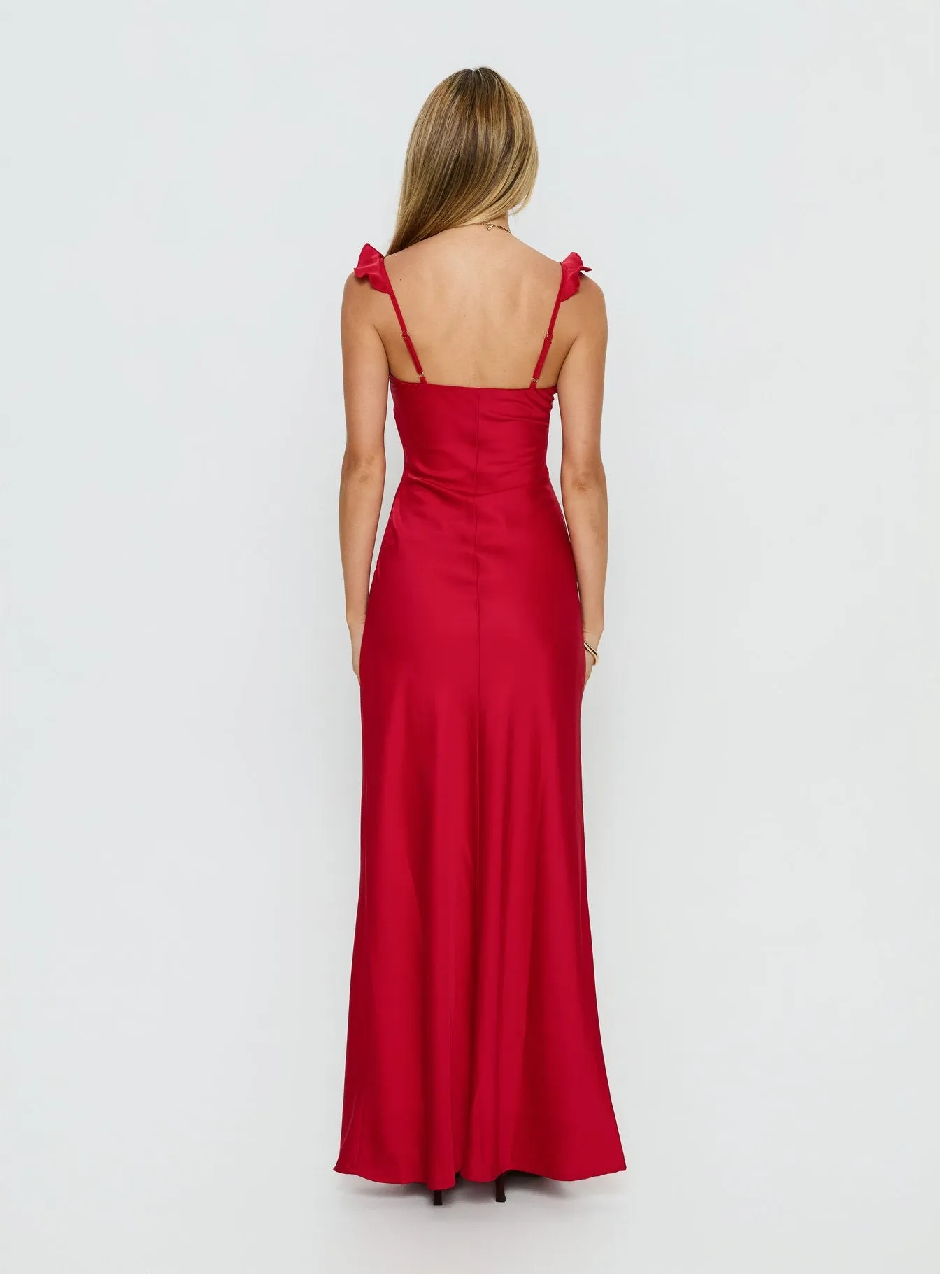 Ondrea Frill V Neck Maxi Dress Red sold by Princess Polly product image thumbnail 5