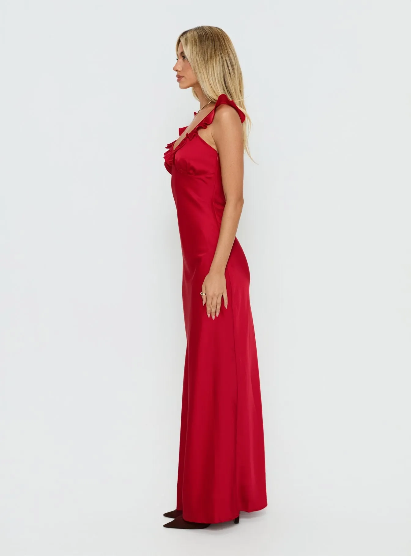 Ondrea Frill V Neck Maxi Dress Red sold by Princess Polly product image thumbnail 4