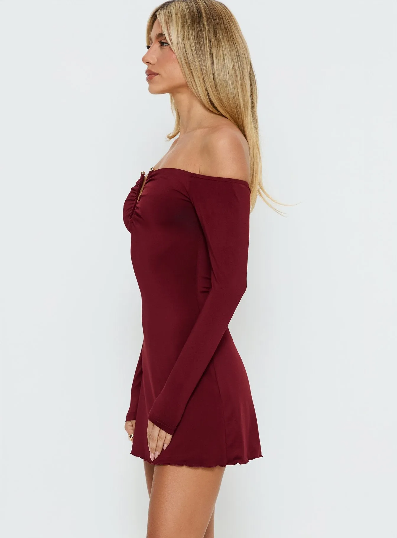 Imeralda Hardware Long Sleeve Mini Dress Burgundy sold by Princess Polly product image thumbnail 3