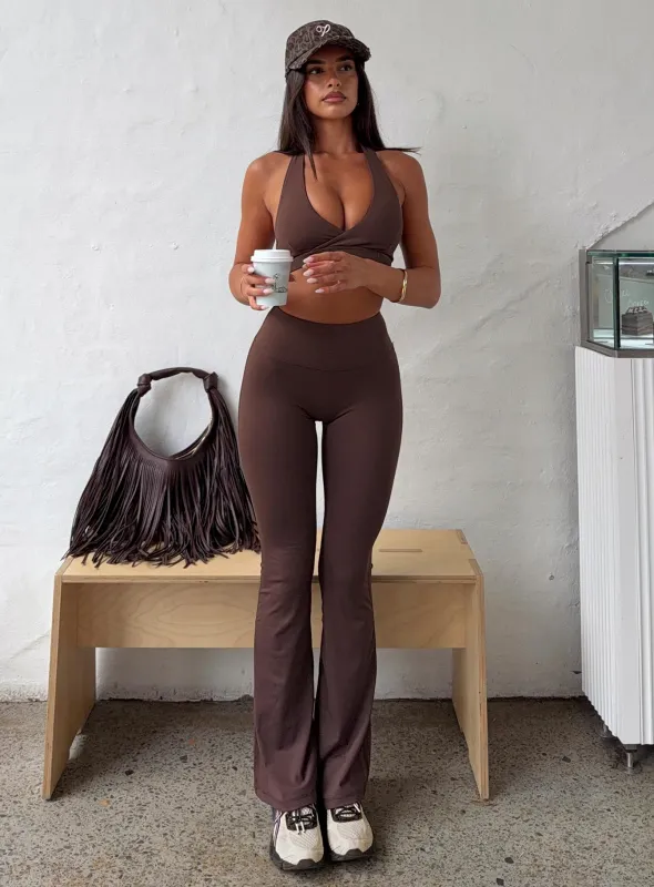 Energize Active Invisible Scrunch Flare Leggings Brown sold by Princess Polly