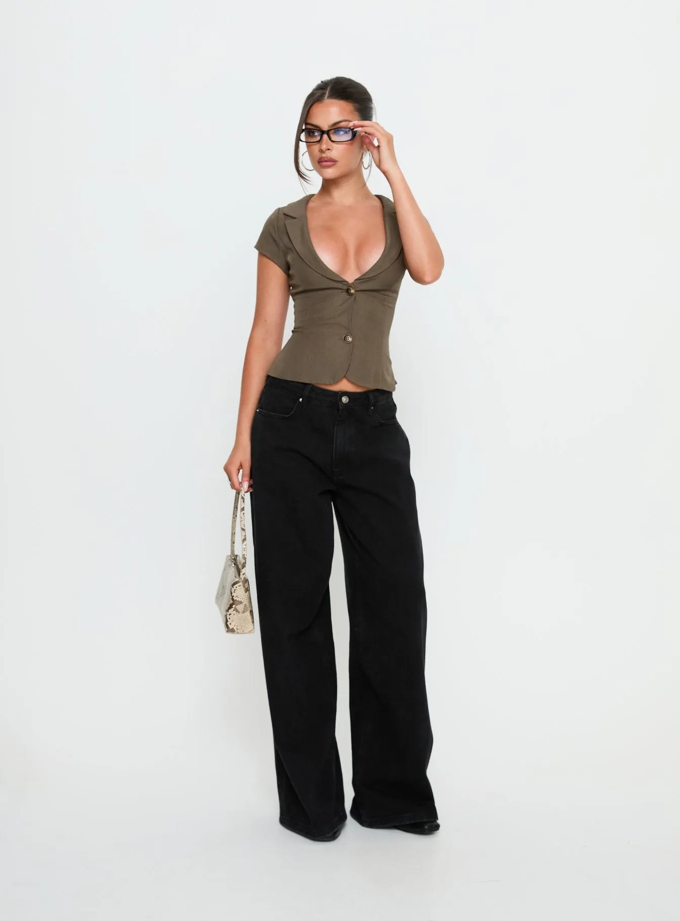Alexandrea Plunge Tie Up Top Brown Marle sold by Princess Polly product image thumbnail 3