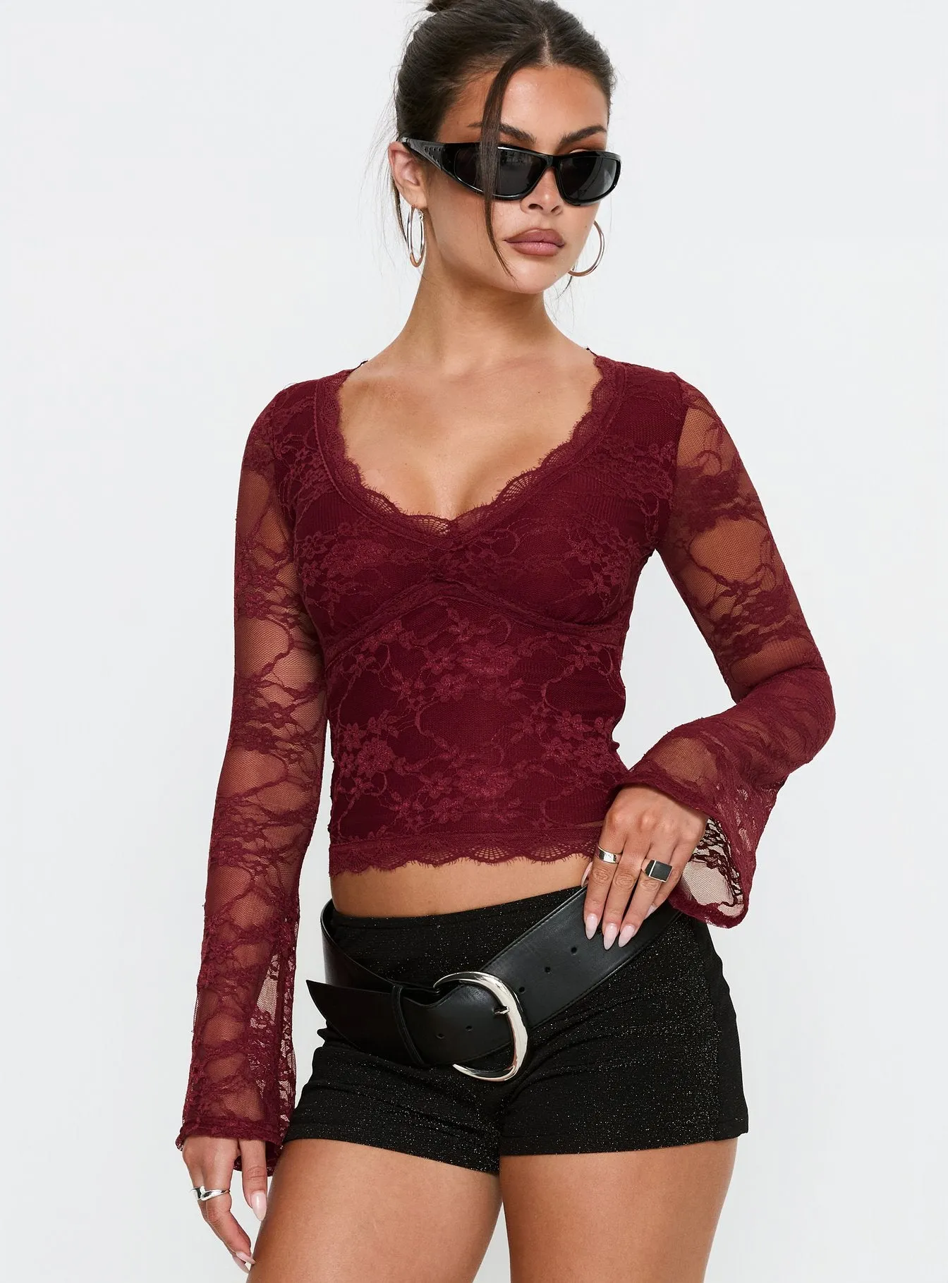 Pitter Long Sleeve Top Burgundy sold by Princess Polly product image thumbnail 2