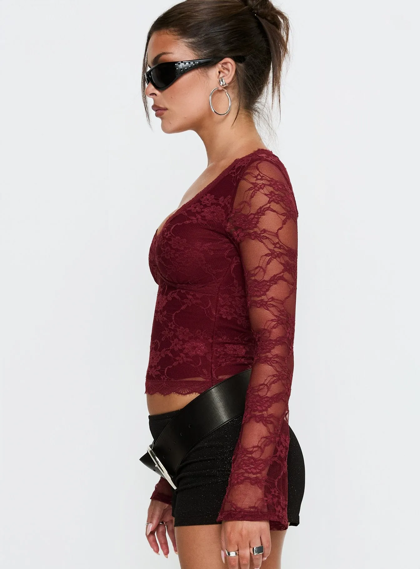 Pitter Long Sleeve Top Burgundy sold by Princess Polly product image thumbnail 4