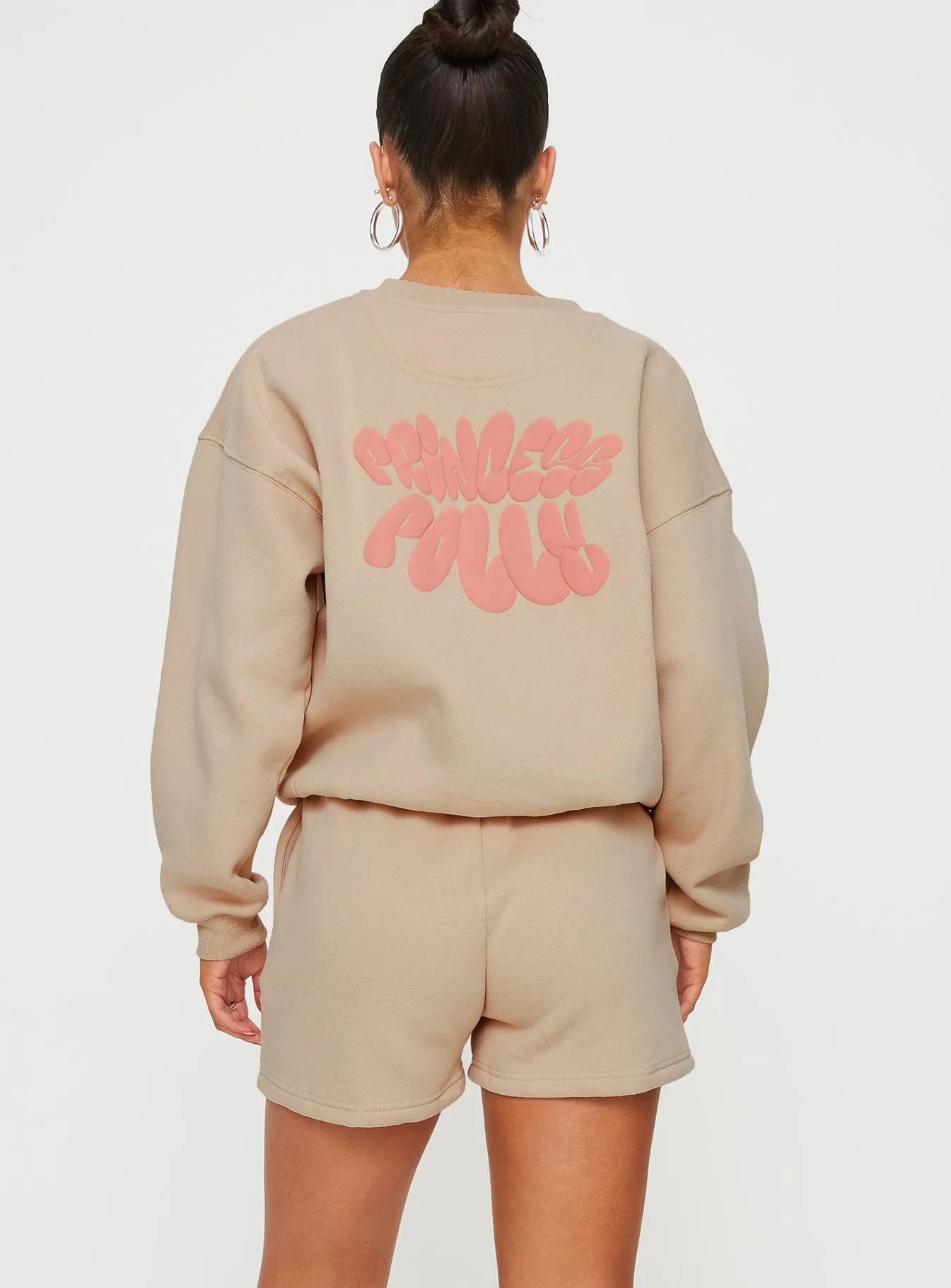 Princess Polly Crew Neck Sweatshirt Bubble Text Sand/ Pink sold by Princess Polly product image thumbnail 5