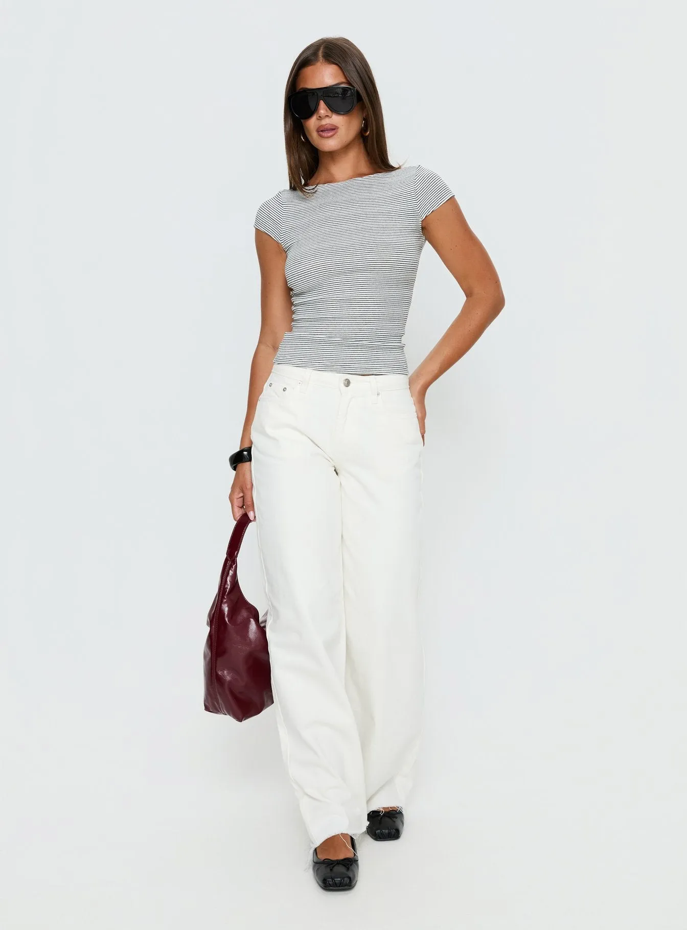 Nyren Low Back Boatneck Top White / Black Stripe sold by Princess Polly product image thumbnail 3