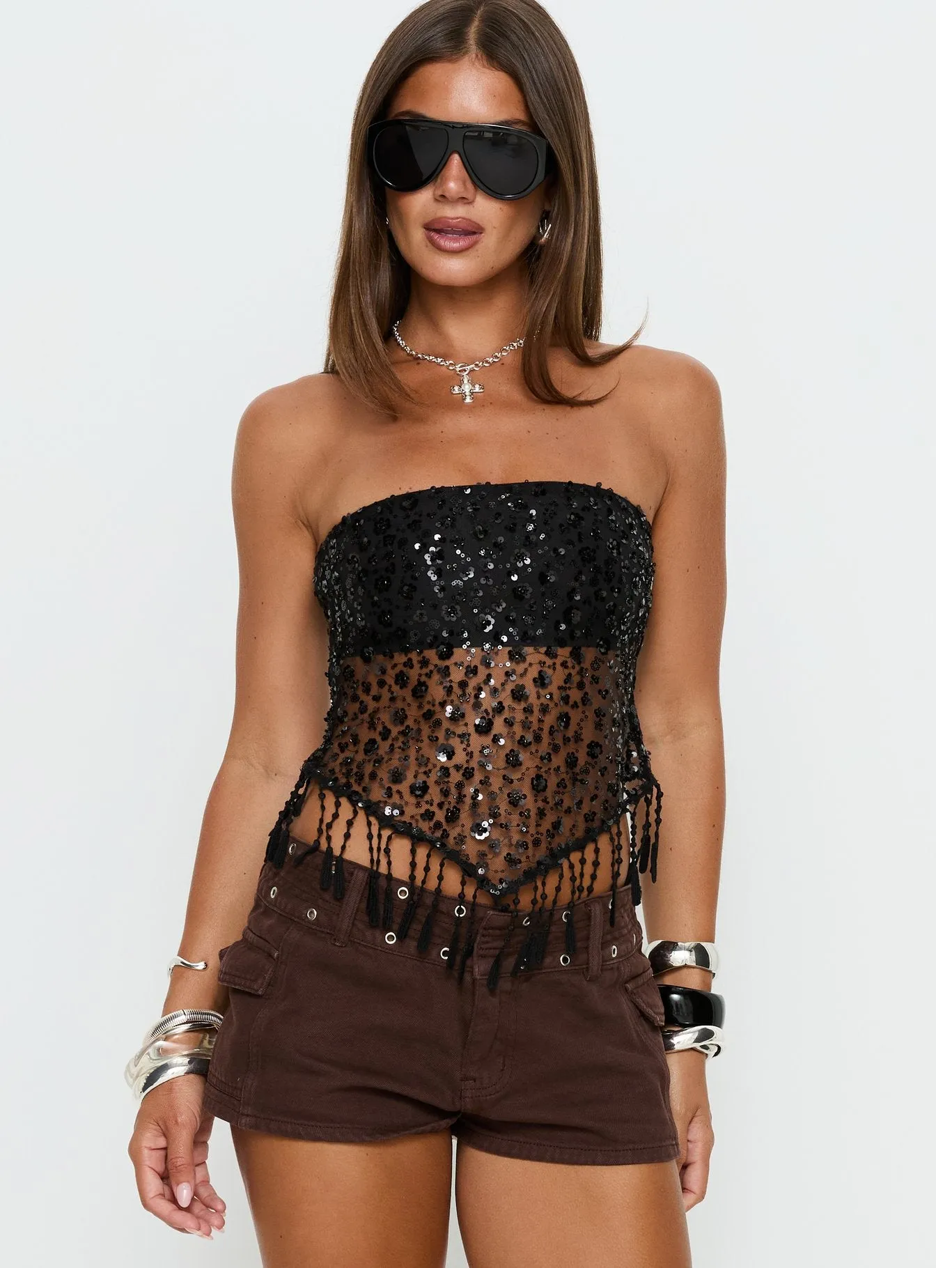 Tameika Beaded Strapless Top Black sold by Princess Polly product image thumbnail 2