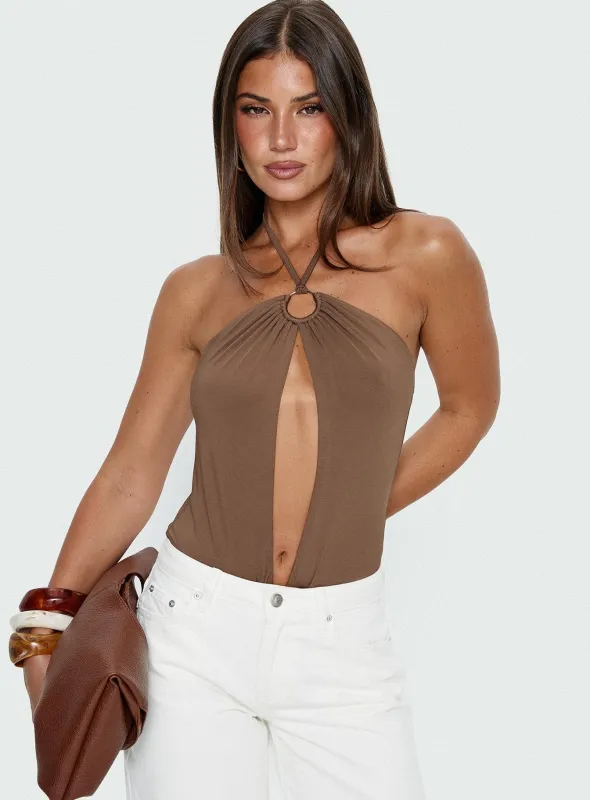 Damiana Cut Out Bodysuit Brown sold by Princess Polly