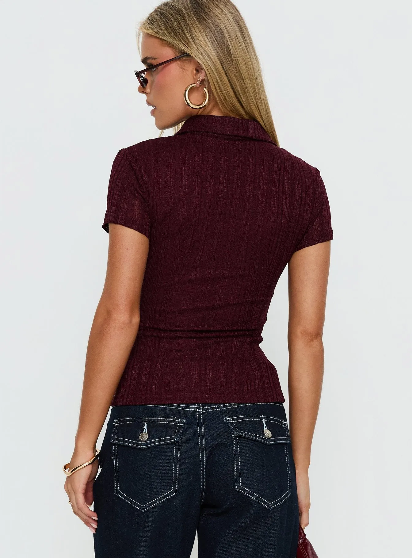 When You Sleep Short Sleeve Top Wine sold by Princess Polly product image thumbnail 4