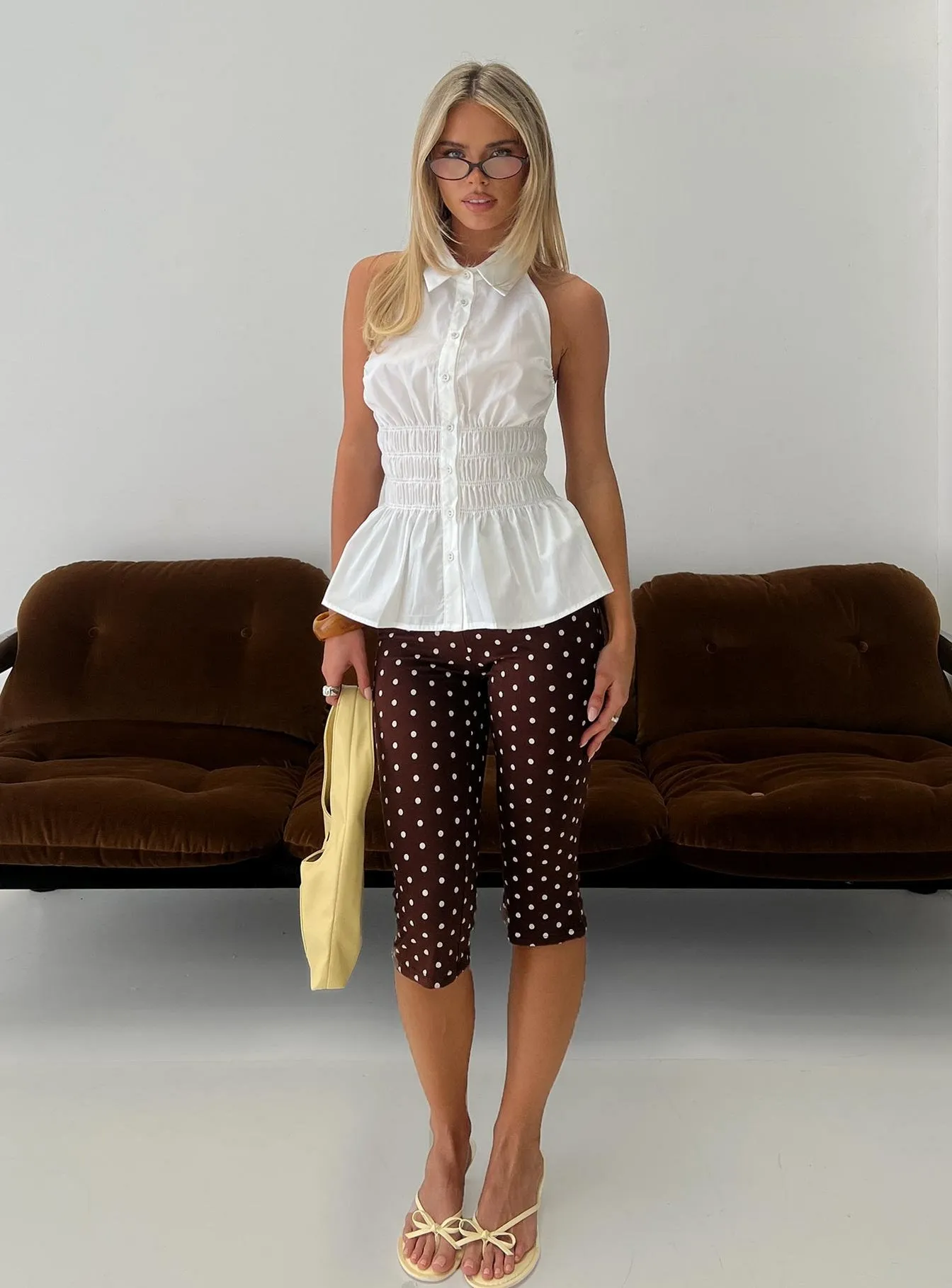 Samaira Capri Pant Brown Polka Dot sold by Princess Polly