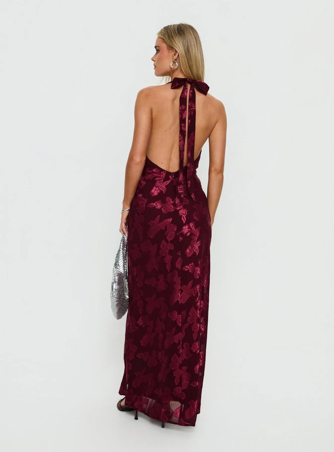 Jazminah Halter Cowl Neck Maxi Dress Burgundy sold by Princess Polly product image thumbnail 4