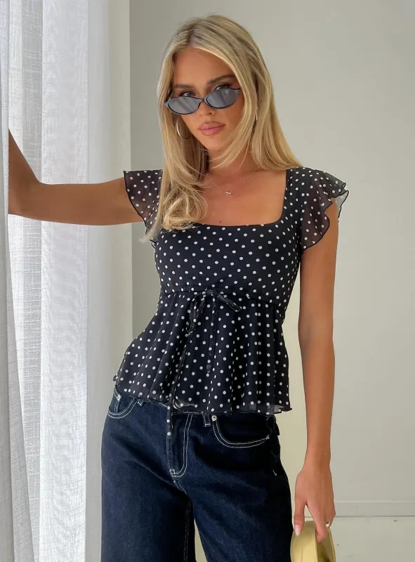 Auroraah Frill Top Black Polka sold by Princess Polly
