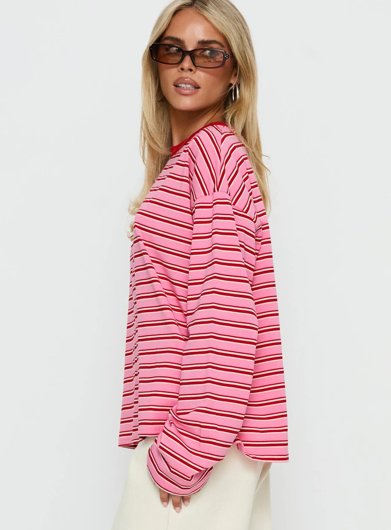 Settle Down Long Sleeve Top Pink / Red Stripe sold by Princess Polly product image thumbnail 4