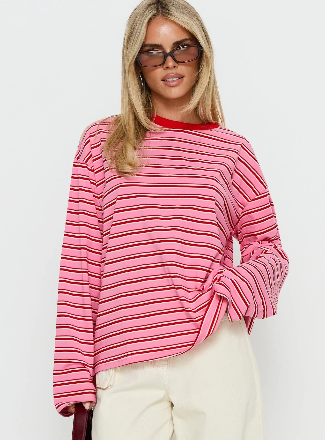 Settle Down Long Sleeve Top Pink / Red Stripe sold by Princess Polly product image thumbnail 2