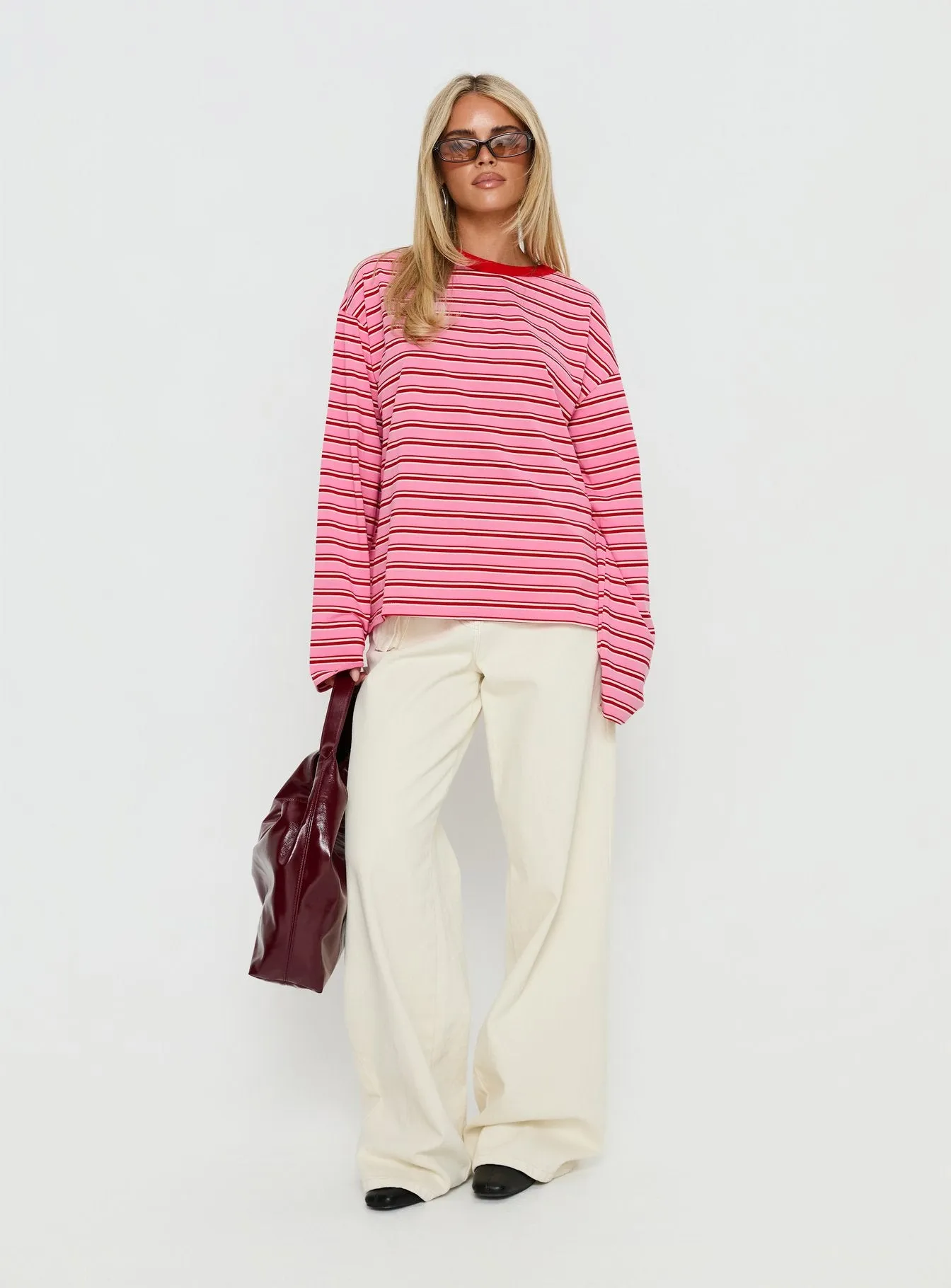 Settle Down Long Sleeve Top Pink / Red Stripe sold by Princess Polly product image thumbnail 3